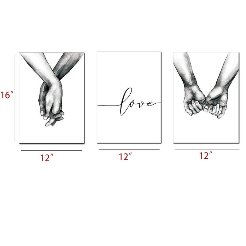 LSHDXD Wall Art Minimalist Painting Black and White Canvas Line Art Print Poster Love Hand in Hand Lover Sketch Art Line Paintings Picture Mural for Bedroom Living Room(Set of 3 Unframed) (12x16 inches) - Image 2